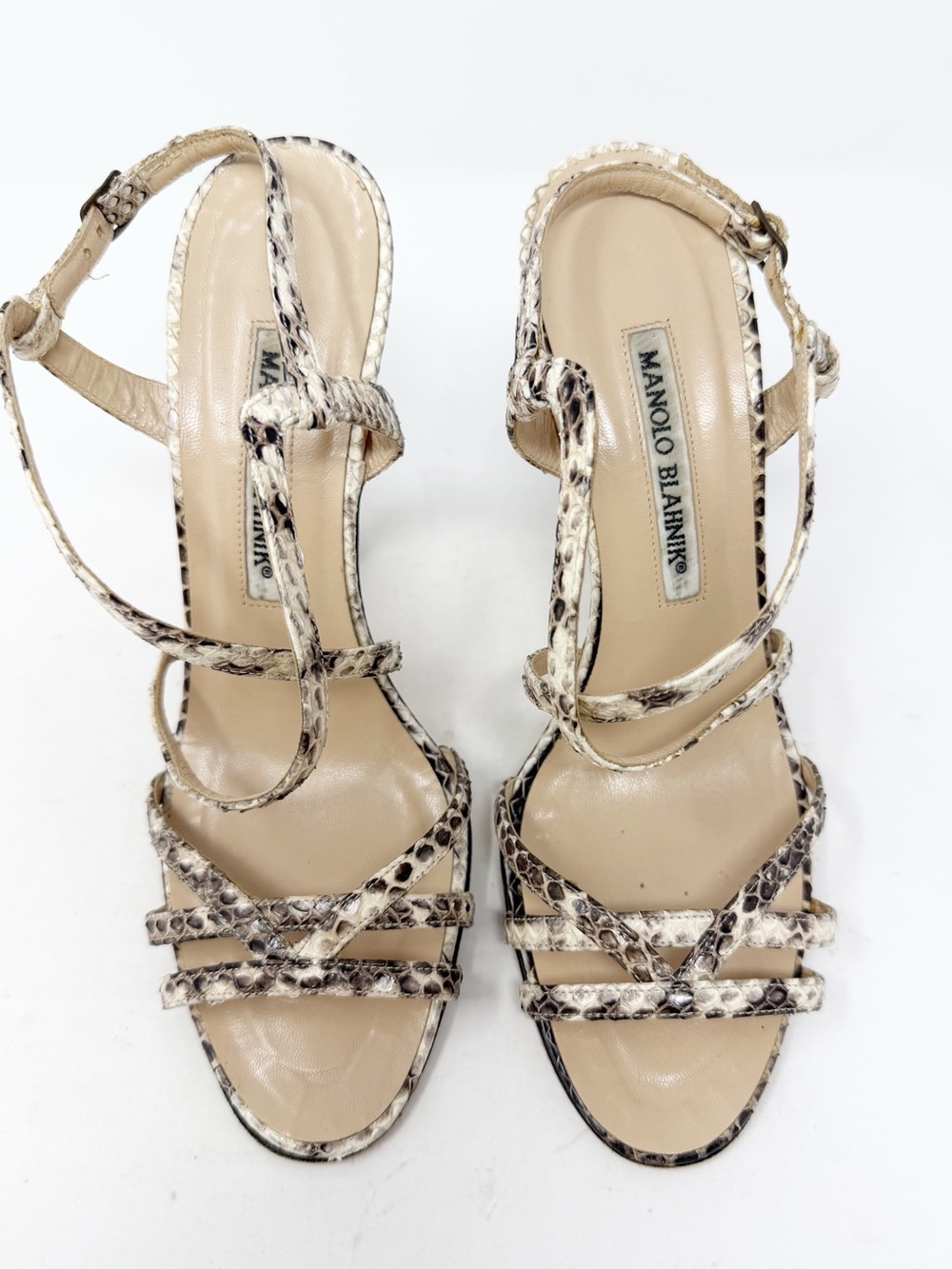 Manolo Blahnik Snakeskin Strappy Sandal Heels Womens EU 36.5 - Picture 2 of 10
